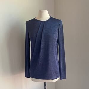 VINTAGE HARVE BERNARD Long Sleeve Blouse Womens Sz Medium Navy Pleated Drape